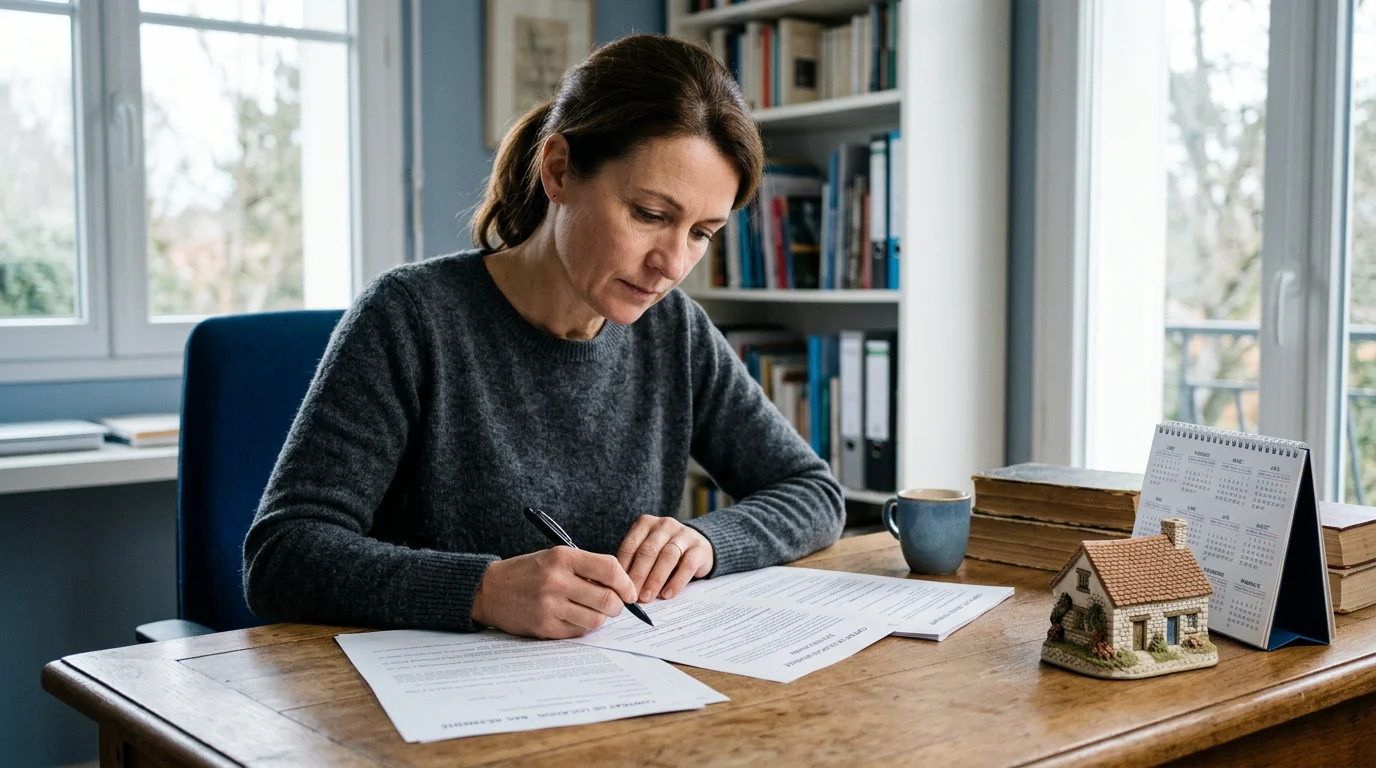 Propriétaire consultant des documents juridiques de location à son bureau