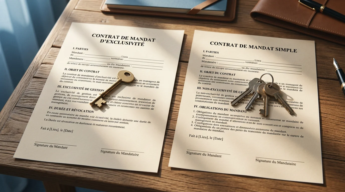 Comparaison visuelle entre un mandat exclusif et un mandat non exclusif de gestion locative