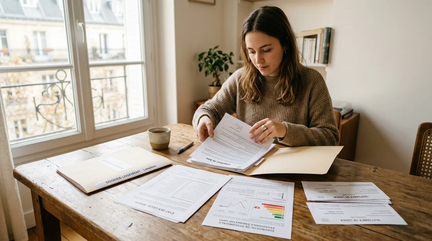Documents du dossier locatif étalés sur une table lors d'une succession