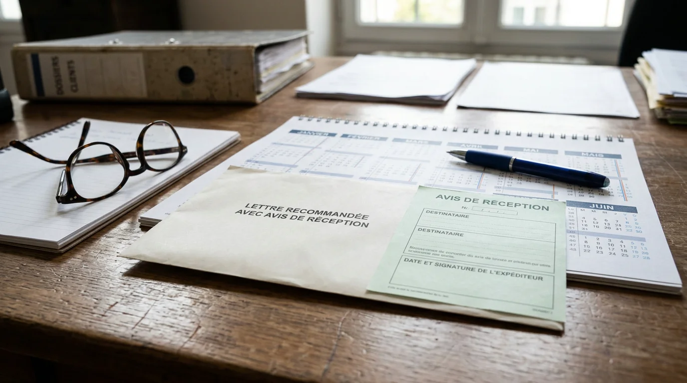 Lettre recommandée et calendrier illustrant le préavis de six mois