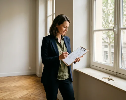 Propriétaire réalisant l'état des lieux d'entrée dans un appartement vide en France