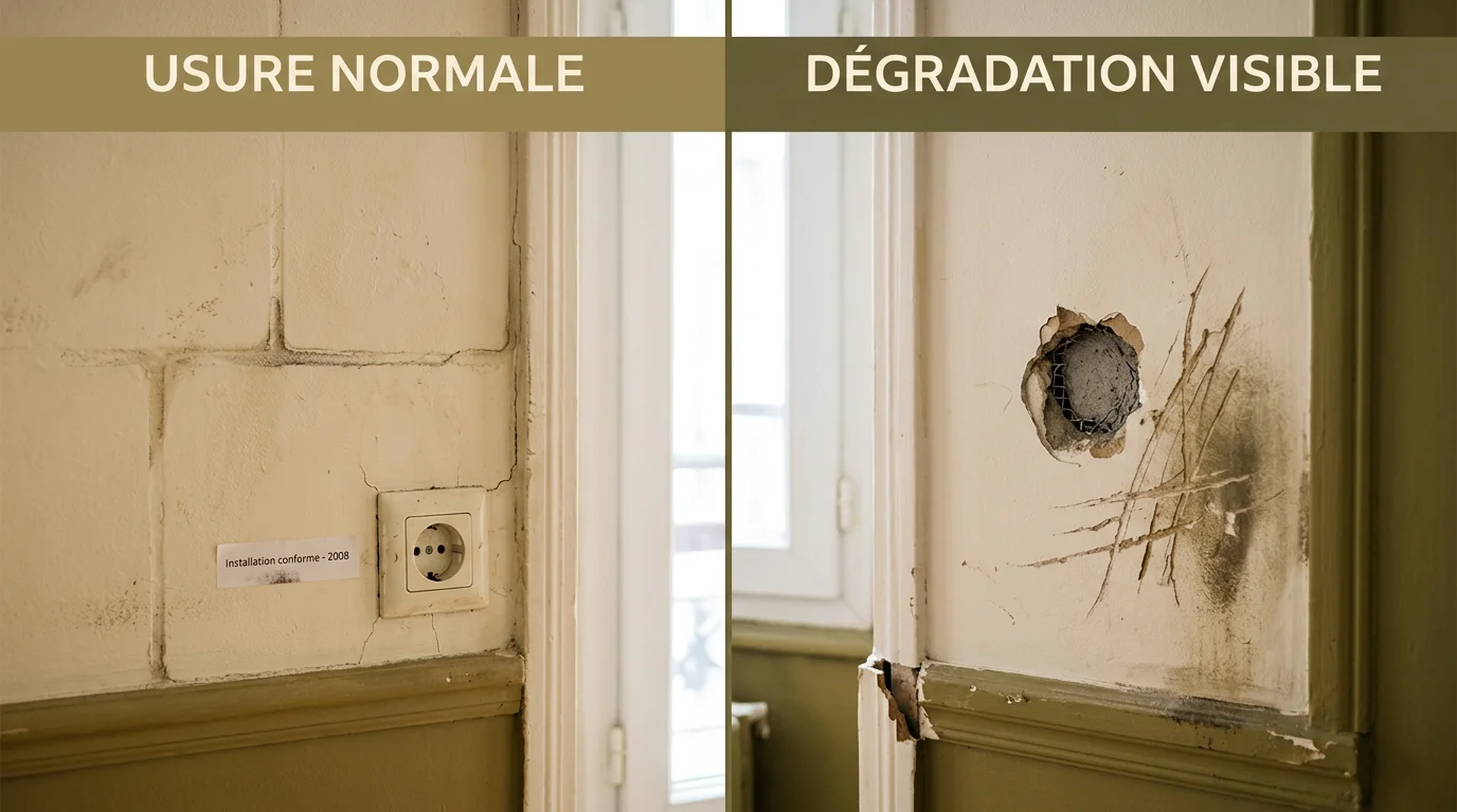 Comparaison entre usure normale et dégradations sur un mur de logement loué