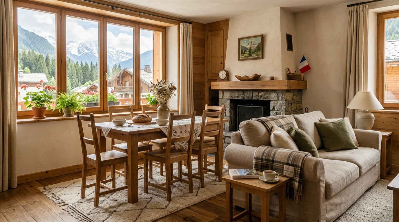 Salon meublé d'un appartement en location longue durée en Savoie