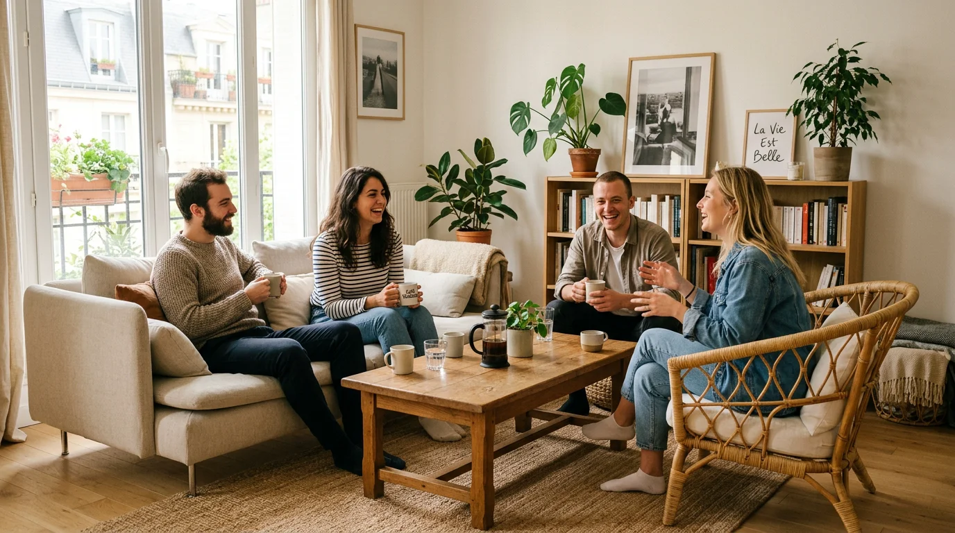 Espace de vie commun d'un appartement transformé en colocation