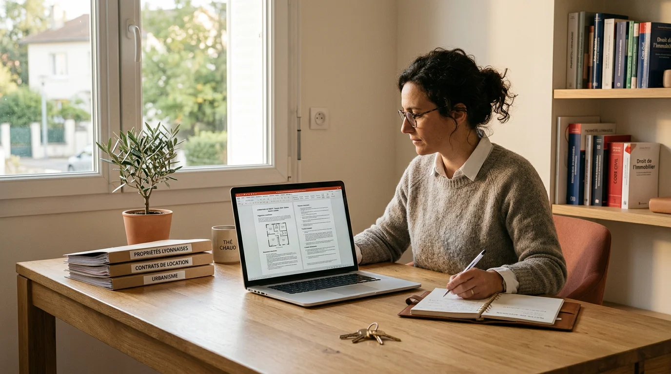 Propriétaire gérant son bien locatif français à distance sur un ordinateur portable