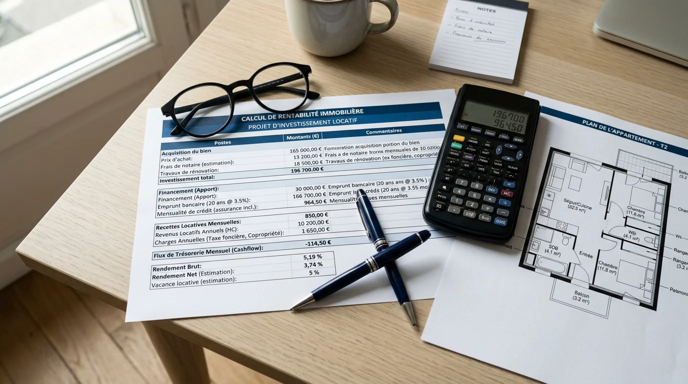 Calcul de rentabilité d'une rénovation locative avec plan et calculatrice