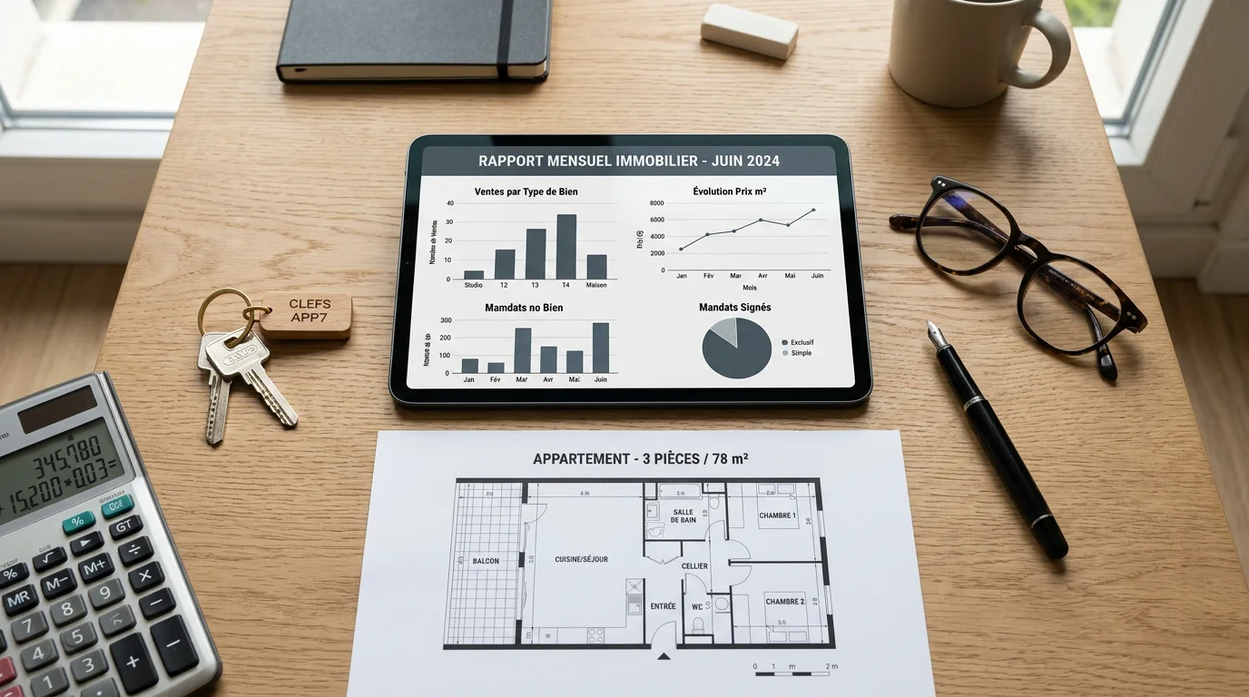 Plan de logement, clés et tableau de suivi sur un bureau