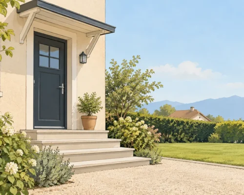 Entrée d’une maison résidentielle française à vendre